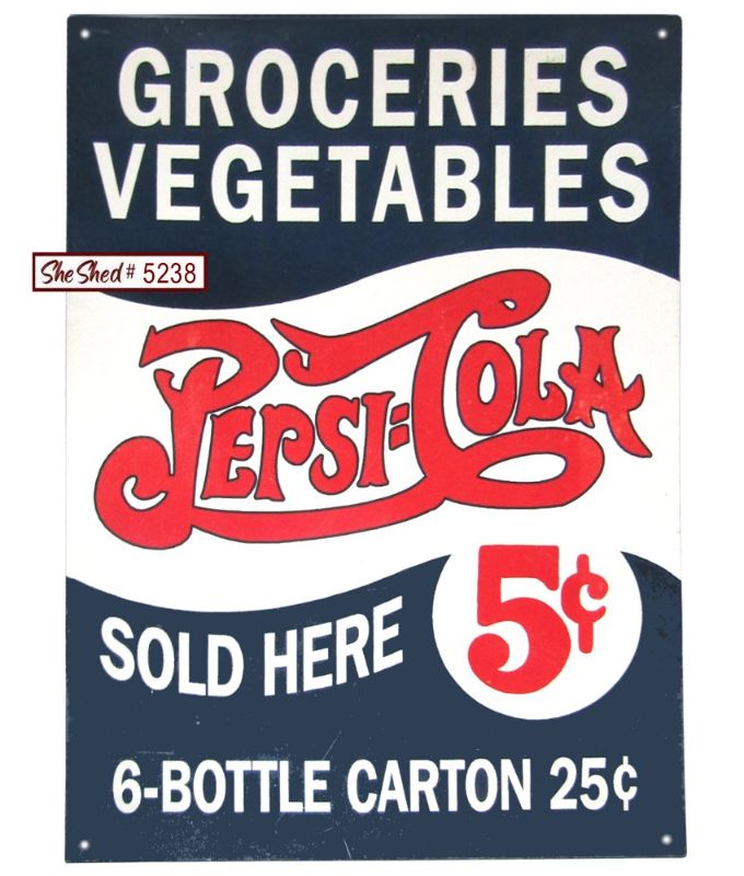 Pepsi-Cola "Sold Here 5¢" Vintage Style Metal Sign Groceries Vegetables 16x12
