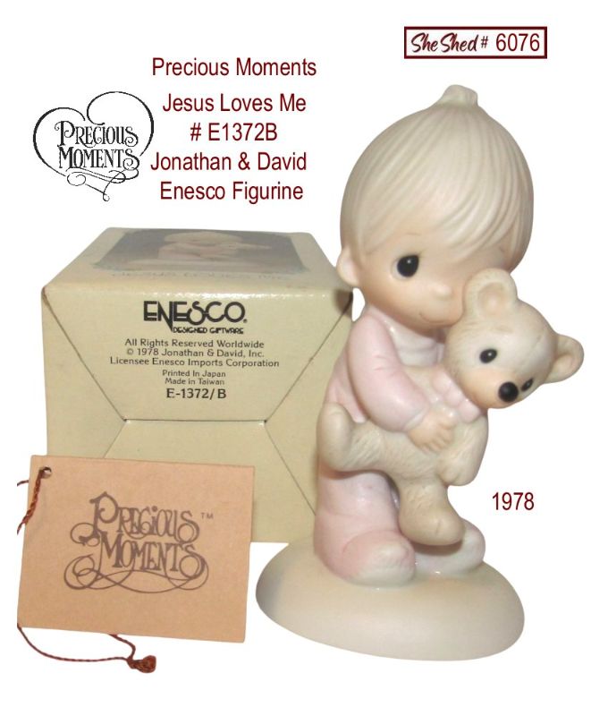 Precious Moments 1978 Jesus Loves Me E1372B Jonathan & David Figure w Box & Tag