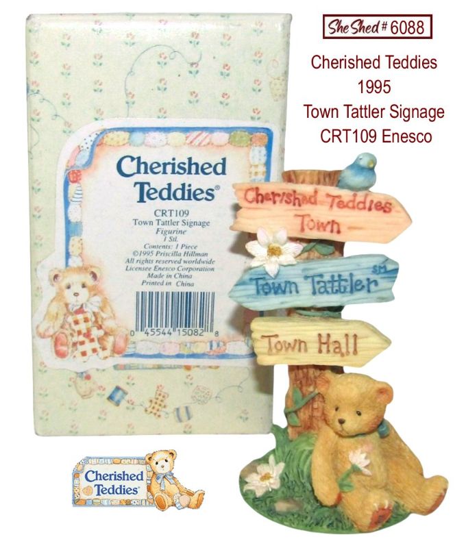 Cherished Teddies 1995 Town Tattler Signage CRT109 Enesco w box