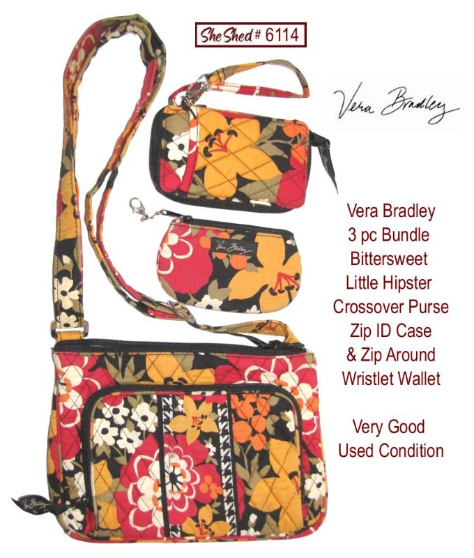 Vera Bradley Bittersweet 3 Pc Set Little Hipster Zip ID Case Wallet Retired