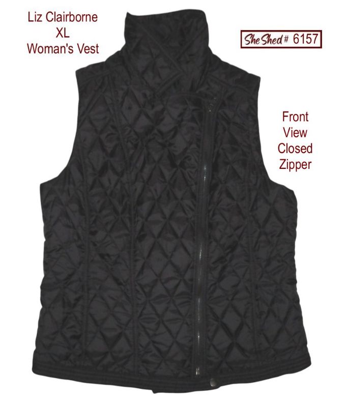 Liz Claiborne Women's XL Black Quilted Puffer Vest Full Zip Polyester