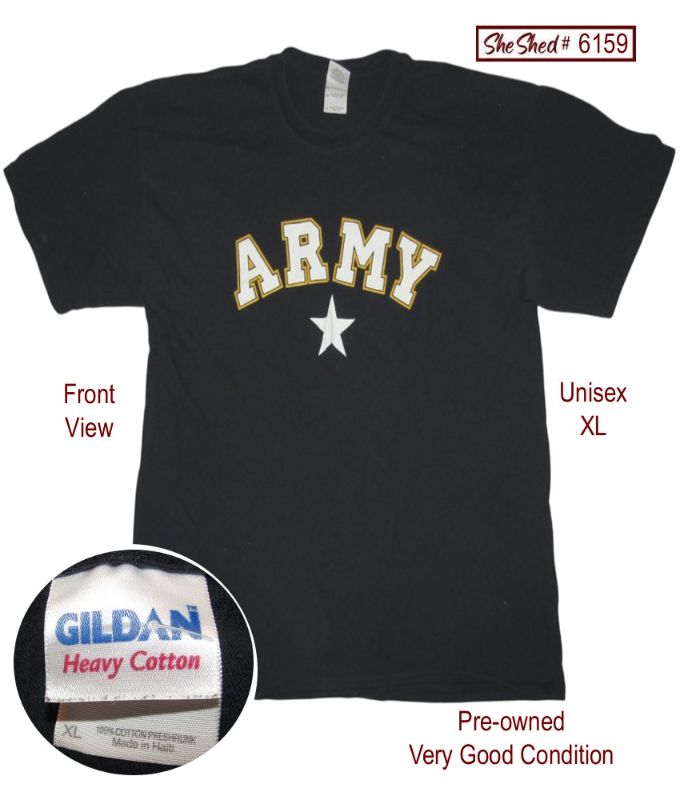 US Army Black T-Shirt Men's XL Gildan Heavy Cotton Military Star Graphic