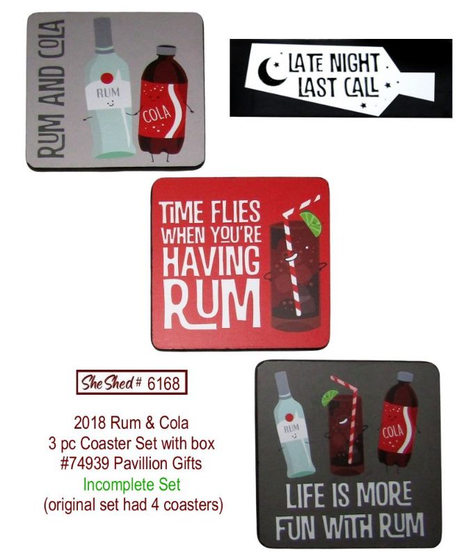 2018 Rum and Cola 3pc Coaster Set w/ Box Pavilion Gifts #74939 Incomplete Set
