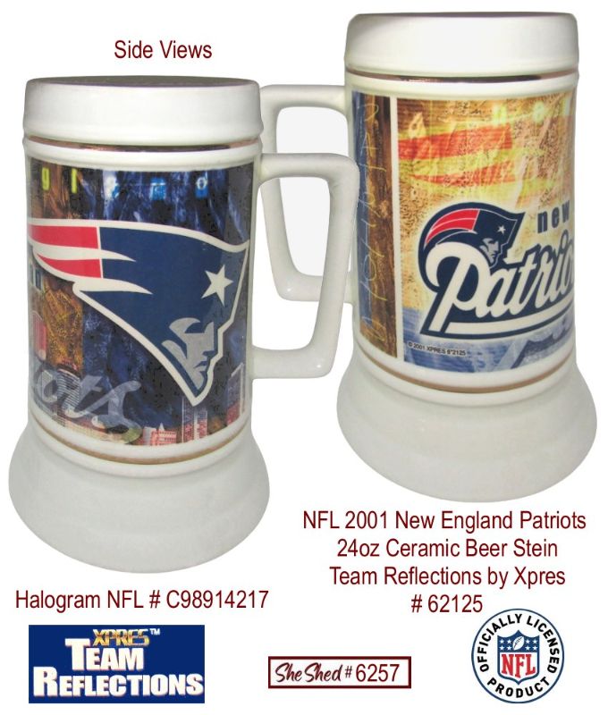 NFL 2001 New England Patriots 24oz Beer Stein Team Reflections by Xpres 62125