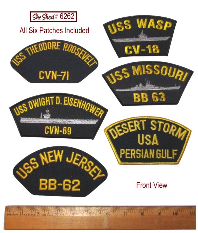 Lot 6 US Navy Ship Embroidered Patches USS Missouri New Jersey Wasp Desert Storm