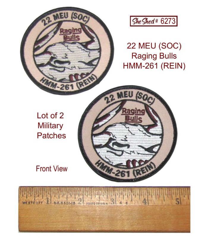 Lot of 2 HMM-261 Raging Bulls 22 MEU SOC US Marine Corps Embroidered Patches