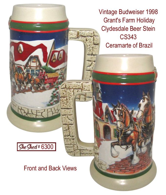 Budweiser 1998 Grant's Farm Holiday Clydesdale Beer Stein CS343 Ceramarte Brazil