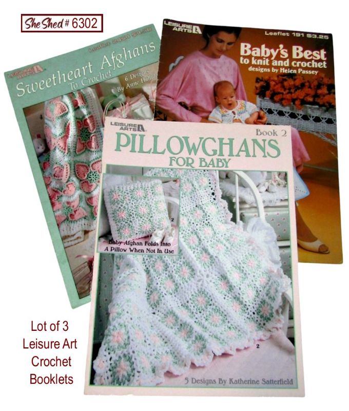 Lot of 3 Leisure Arts Baby Crochet Knit Pattern Books Afghans Clothes Vintage