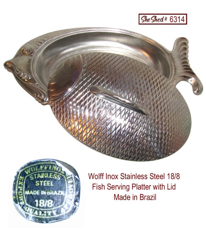 Wolff Inox 18/8 Stainless Steel Fish Serving Platter Covered Dish Brazil 17"