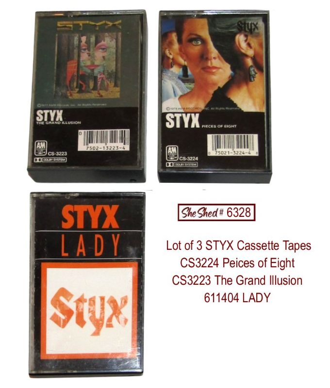 Vintage Lot 3 STYX Cassette Tapes Grand Illusion Pieces of Eight Lady